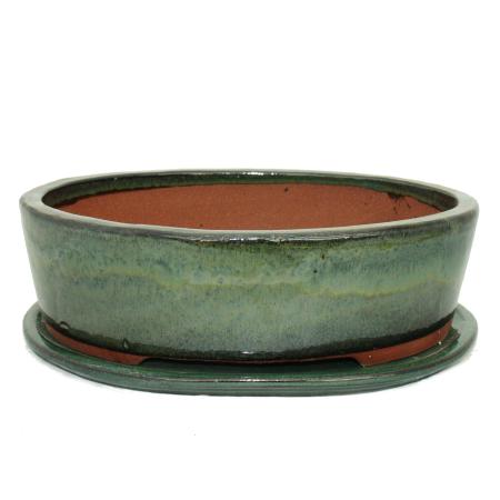 bonsai bol avec soucoupe Gr. 4 - Vert - Ovale - Modèle o1 - l 25cm - l 20cm - h 7,5cm