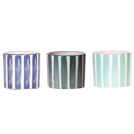 "Painted Stripe" cachepot trio - set of 3 pots - striped - blue - suitable for 6cm pots