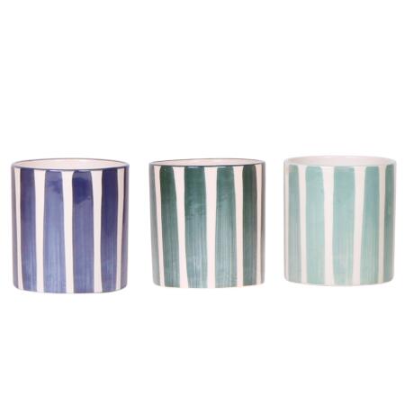 "Painted Stripe" cachepot trio - set of 3 pots - striped - blue - suitable for 9cm pots