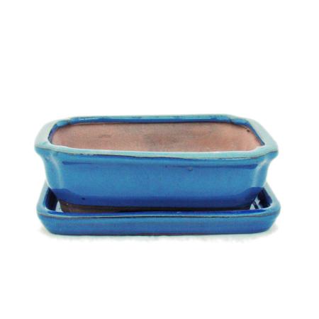 Bonsai cup and saucer Gr. 2 - blue - square - model G12 - L 15,5cm - B 11,5cm - H 4,5cm