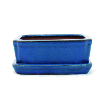 bol bonsaï avec soucoupe taille 1 - bleu - carré - modèle g15 - l 12cm - b 9,5cm - h 4,5 cm